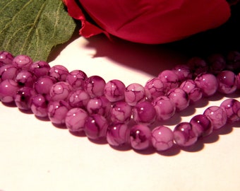 perles verre violet , perle en verre marbré, 100 perles 6 mm , perle violet   - verre marbré , A137