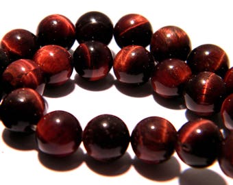 3 perle 8 mm- oeil de tigre- brun rouge - gemmes pierres fines -K40