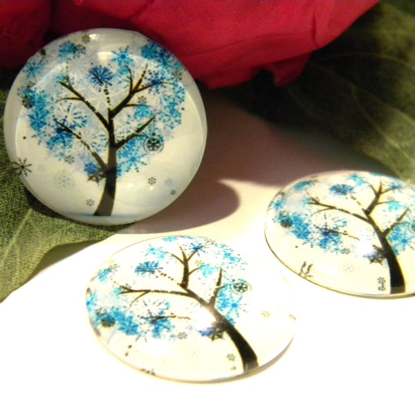 10 cabochons  25 mm verre bombé -cabochon rond-image imprimée -motif coeur arbre - Q168