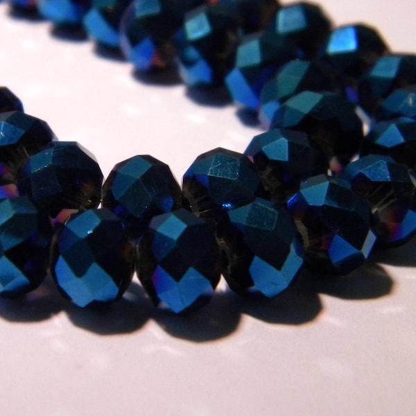 50 perles verre-potiron à facettes - 6 x 5 mm-verre galvano plaqué-bleu nuit -F65