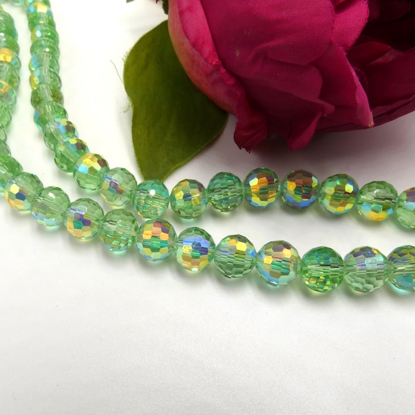 20 perles verre- perle facette 8 mm- effet métal et glass-perle en verre electroplaqué AB-  perle a facette 2 tons vert-  Q334-4