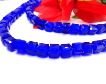 10 Glass beads - 8 mm cube - translucent glass beads - crystal effect glass - square glass beads - midnight blue cube beads - G101-5