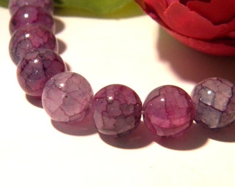 purple glass beads, cracked glass bead 10 mm, cracked "agate" glass, 10 Pcs, imitation agate glass bead A192-1