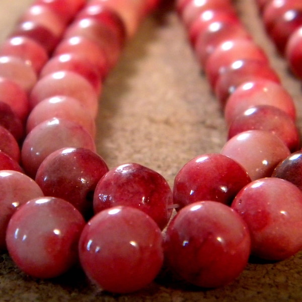 12 perle Jade  10 mm splendide dégradé de rose rouge- gemme pierre fine - JAD50-2