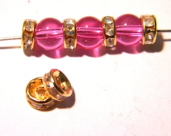 40 perles strass intercalaires, 8 mm - métal doré et strass-espaceur- Q78
