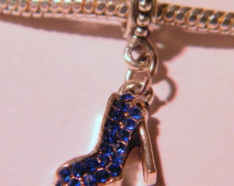 Perle balance pendentif perle europeenne-strass bleu royal -talon aiguille  27 mm - D64