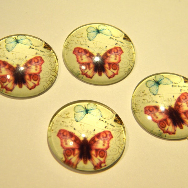 10 cabochons  20 mm verre bombé -cabochon rond-image imprimée -motif papillon vintage  - C39