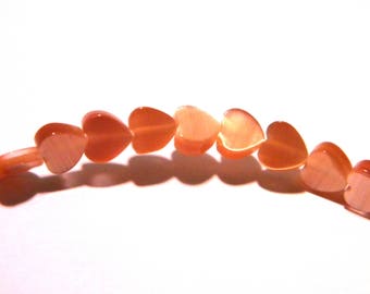 20 glass beads cat's eye - 6 mm orange light-F206-3 heart