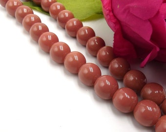 brown glass beads - glass bead in 8mm, 60 Pcs smooth and shiny bead, bakingpaint glass - Q369