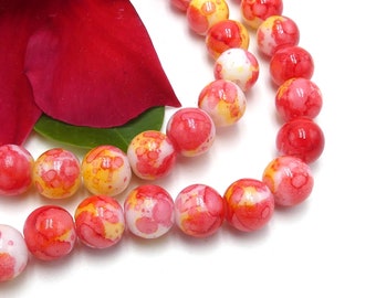 25 orange glass beads, marbled glass bead- 8 mm glass bead, marbled glass, Q280-5