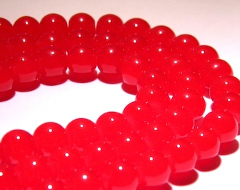 50 beads glass light - 8 mm - way "jade" - bright red gloss - PG32