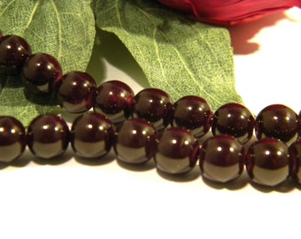 Glass beads 8 mm - round glass bead - baked glass bead - 50 Pcs - bakingpaint glossy pearl - dark brown- A300-4
