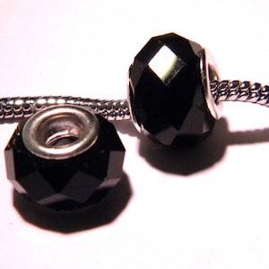 3 europäische Charm-Perlen – facettiertes Glas 14 x 10 m – tiefschwarz – PG69