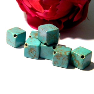 cube beads 10 - 12 mm natural howlite bead - turquoise - howlite - H32
