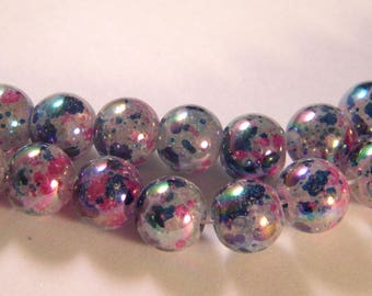 10 pearls iridescent Rainbow - blue translucent glass - 12 mm - PE60