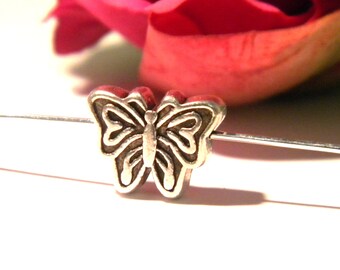 5 Butterfly metal beads, butterfly charm - silver metal charm - 13 mm butterfly bead - Q57-4