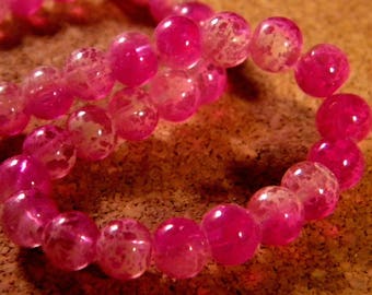 45 glass beads 6 mm speckled 2 translucent tones - fuchsia-PE187-2