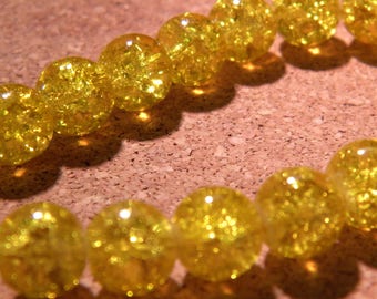 40 perles en verre craquelé 10 mm-jaune  PE295