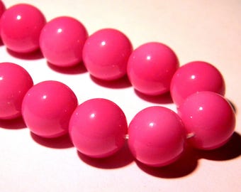 10 beads cooked glass-12 mm- smooth and shiny-fuchsia bright-A181-2