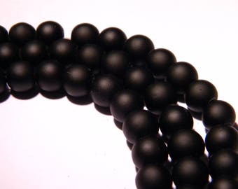 40 perles verre- 8 mm- effet caoutchouc- noir profond- PG40