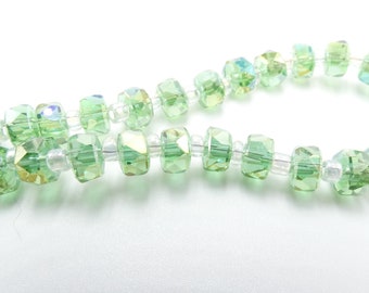 30 Perle de verre- perle rondelle  de 5.5mm - Verre couleur plaquée  -  - verre plaqué AB- vert-  Q307-1