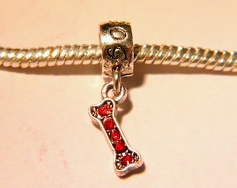 2 Perle balance pendentif perle europeenne-strass rouge -chien - dog  20 mm - D62