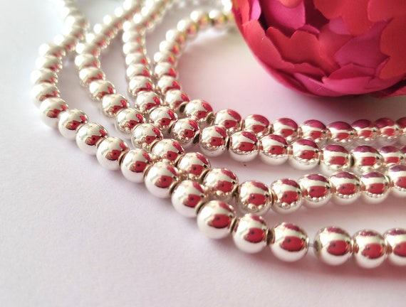 45 Hematite Pearls 4 Mm SILVER Pearl Shamballa Bracelet Synthetic