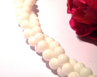 White glass round bead 6 mm beads, glass bead cooked, 50 Pcs bakingpaint Pearl, White Pearl-H67