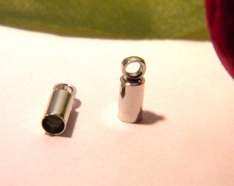 20 platinum silver cord tip, end caps metal 8 mm x 3 mm, end caps, caps, end caps for cord 2 mm leather A48