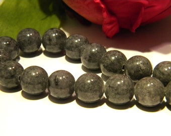 10 perles jade mashan  naturelle 10 mm -gris- gemme pierre fine - jade 10mm - Q187-3