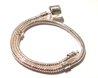 bracelet 21.5 cm - pandor@ style for European pearl - snake mesh - bright silver - clip clasp - G261