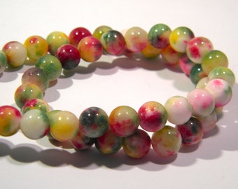 Perla di giada, perla di pietra naturale, perla 8 mm, giada naturale, , 25 Pz, multicolore, gemme gemme pietre fini - A319