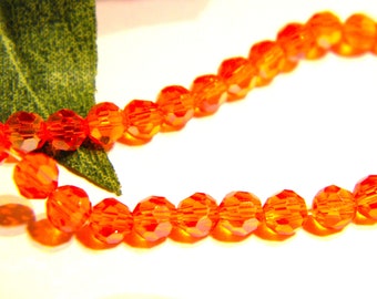 60 beads 4 mm - faceted electroplate glass - round glass bead - iridescent orange - AB plated color - A303-21