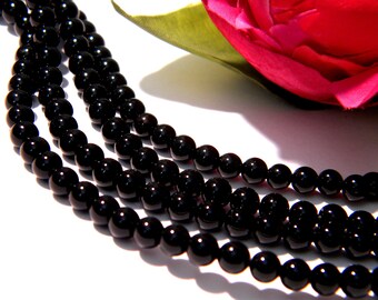 Pearl natural stone, agate bead, Pearl 4 mm natural agate, 45 Pcs, black, gem stones - H83