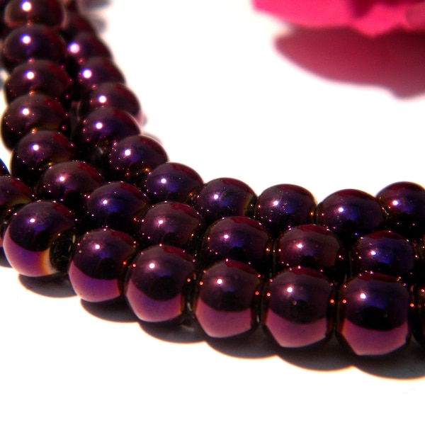 perles hématite violet , perle verre façon  hématite , perle en verre 6 mm   - bracelet shamballa - 50 Pcs hématite - violet  , H121-1