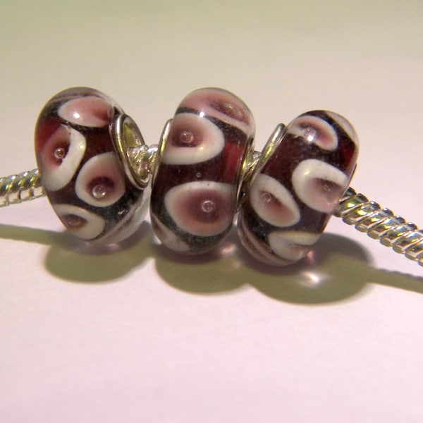 perle charm européenne-verre lampwork fait main -14  x 8 mm- murano -mauve- D31