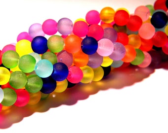 100 perles en verre givré dépoli 4 mm -perle de verre , verre dépoli, verre givré, multicolore- PG154