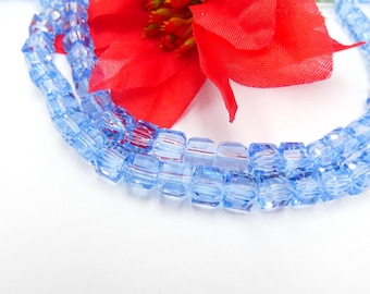 10 Glass bead - 8mm cube - translucent glass bead - crystal effect glass - square glass bead - sky blue cube bead - G101-2