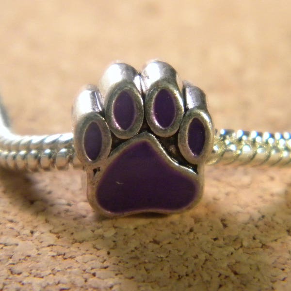 2 European charm bead - pandor@ style - 11 mm - enamelled dog's paw - purple - C36