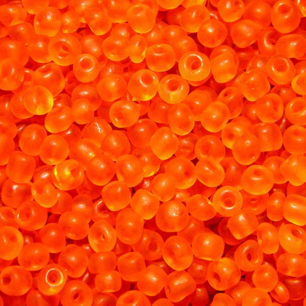 20 gr frosted glass seed beads - frost effect - 4 mm - fluo orange -ROC49