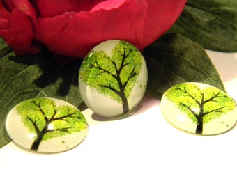 10 cabochons  25 mm verre bombé -cabochon rond-image imprimée -motif coeur arbre - Q165