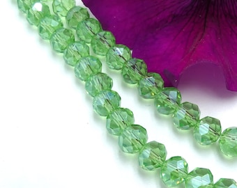 Facettierte Glasperlen, 8 mm galvanisiertes Glas – schillerndes Grün – 35 facettierte Abakusperlen, Glasperlen in 8 x 6 mm – Q277-1