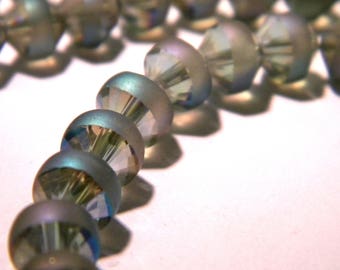 10 perles verre electroplaqué givré 8 mm-forme toupie -couleur plaqué AB-tons bleutés-K31
