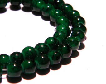 100 glass beads "reality" - 6 mm green marble - PG97 way