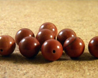 10 beads jasper red stone 10 mm - round - gem fine stone PP143