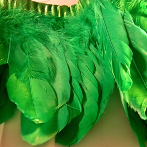 10 natural goose feather - green heart - 10 cm to 18 cm - mounted on bias PLU 46