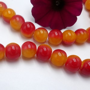 glass beads, cracked glass bead 10 mm, cracked &quot;agate&quot; glass, 10 Pcs, yellow red - imitation agate glass bead Q155-2