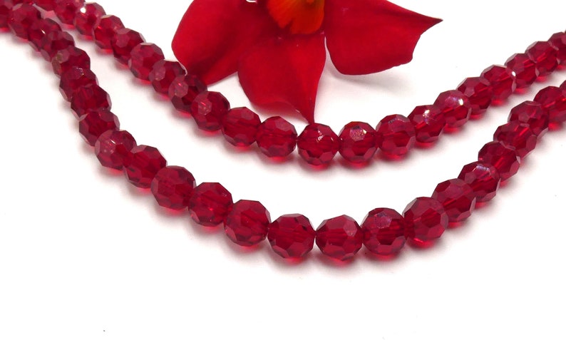 red faceted glass beads, 8 mm electroplated glass iridescent red 33 faceted beads, 8 mm glass beads A331-3 image 2