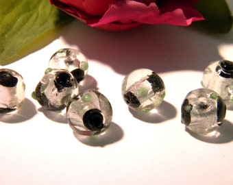 Perle Schwarz Lampwork - Silber - Blatt Glas Bead Glas 11 mm - 10 Stück Perle Glas ist Hand-H163-2