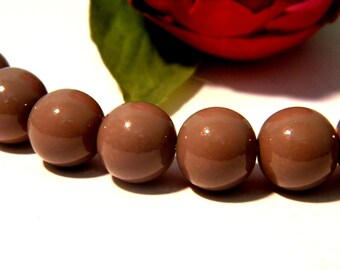 10 beads cooked glass-12 mm-quality cooked glass, smooth and bright lying brown- A181-1